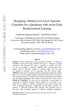 Designing a Robust Low-Level Agnostic Controller for a Quadrotor with
  Actor-Critic Reinforcement Learning