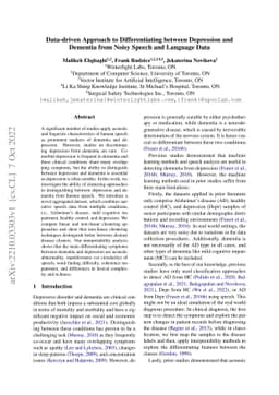 Data-driven Approach to Differentiating between Depression and Dementia
  from Noisy Speech and Language Data