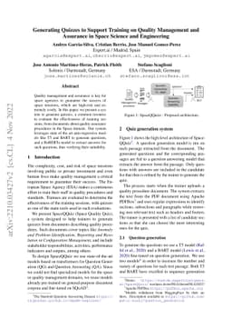 Generating Quizzes to Support Training on Quality Management and
  Assurance in Space Science and Engineering