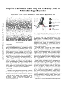 Integration of Riemannian Motion Policy with Whole-Body Control for
  Collision-Free Legged Locomotion