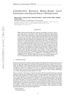 Conservative Bayesian Model-Based Value Expansion for Offline Policy
  Optimization