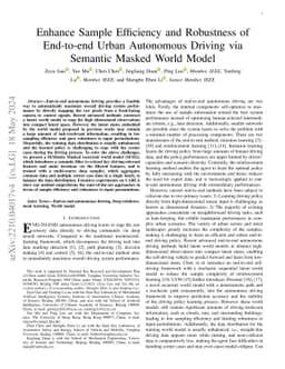 Enhance Sample Efficiency and Robustness of End-to-end Urban Autonomous
  Driving via Semantic Masked World Model