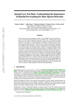Spread Love Not Hate: Undermining the Importance of Hateful Pre-training
  for Hate Speech Detection