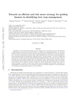 Towards an efficient and risk aware strategy for guiding farmers in
  identifying best crop management