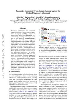 Semantics-Consistent Cross-domain Summarization via Optimal Transport
  Alignment