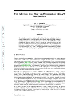 Unit Selection: Case Study and Comparison with A/B Test Heuristic