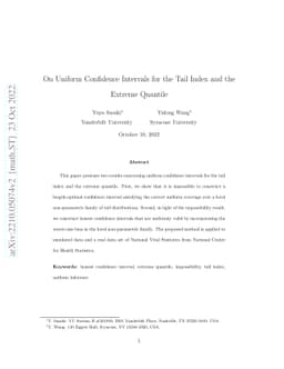 On Uniform Confidence Intervals for the Tail Index and the Extreme
  Quantile