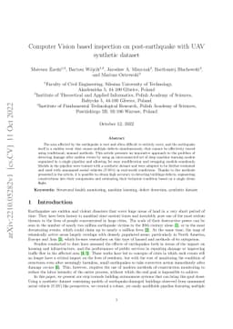 Computer Vision based inspection on post-earthquake with UAV synthetic
  dataset
