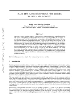 Race Bias Analysis of Bona Fide Errors in face anti-spoofing