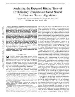 Analyzing the Expected Hitting Time of Evolutionary Computation-based
  Neural Architecture Search Algorithms
