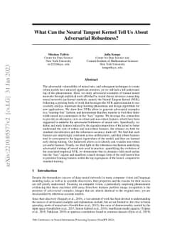 What Can the Neural Tangent Kernel Tell Us About Adversarial Robustness?