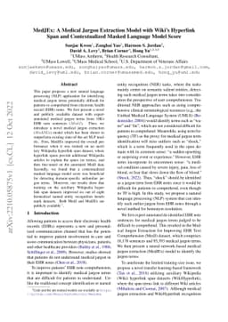 MedJEx: A Medical Jargon Extraction Model with Wiki's Hyperlink Span and
  Contextualized Masked Language Model Score
