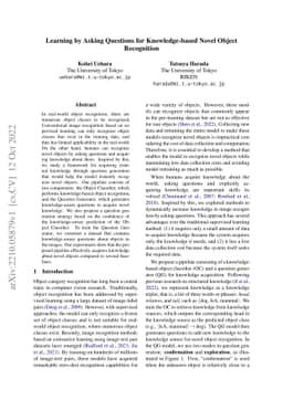 Learning by Asking Questions for Knowledge-based Novel Object
  Recognition