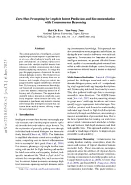 Zero-Shot Prompting for Implicit Intent Prediction and Recommendation
  with Commonsense Reasoning