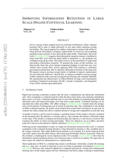 Improving information retention in large scale online continual learning
