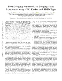 From Merging Frameworks to Merging Stars: Experiences using HPX, Kokkos
  and SIMD Types