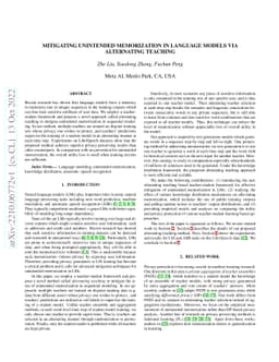 Mitigating Unintended Memorization in Language Models via Alternating
  Teaching