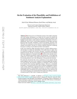 On the Evaluation of the Plausibility and Faithfulness of Sentiment
  Analysis Explanations