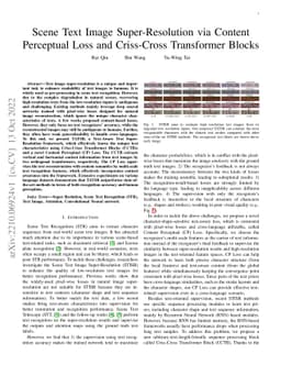 Scene Text Image Super-Resolution via Content Perceptual Loss and
  Criss-Cross Transformer Blocks