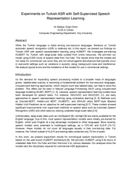Experiments on Turkish ASR with Self-Supervised Speech Representation
  Learning