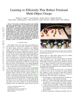 Learning to Efficiently Plan Robust Frictional Multi-Object Grasps