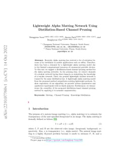 Lightweight Alpha Matting Network Using Distillation-Based Channel
  Pruning