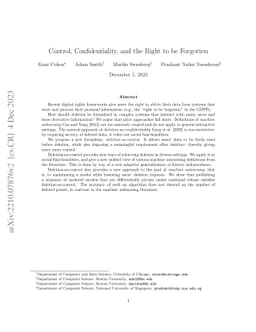 Control, Confidentiality, and the Right to be Forgotten