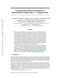 Communication-Efficient Topologies for Decentralized Learning with
  $O(1)$ Consensus Rate