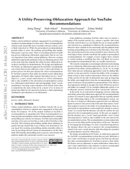 A Utility-Preserving Obfuscation Approach for YouTube Recommendations