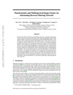 Panchromatic and Multispectral Image Fusion via Alternating Reverse
  Filtering Network
