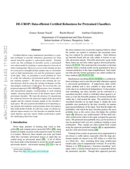 DE-CROP: Data-efficient Certified Robustness for Pretrained Classifiers