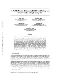 S$^3$-NeRF: Neural Reflectance Field from Shading and Shadow under a
  Single Viewpoint