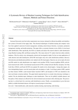 A Systematic Review of Machine Learning Techniques for Cattle
  Identification: Datasets, Methods and Future Directions