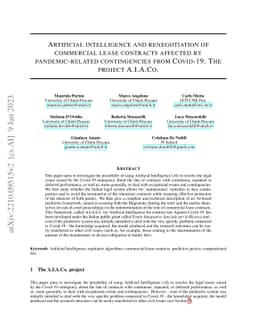 Artificial intelligence and renegotiation of commercial lease contracts
  affected by pandemic-related contingencies from Covid-19. The project
  A.I.A.Co