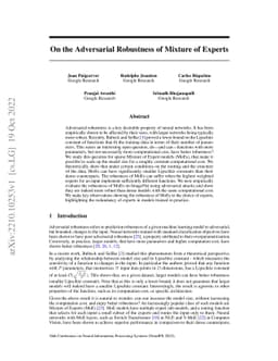 On the Adversarial Robustness of Mixture of Experts