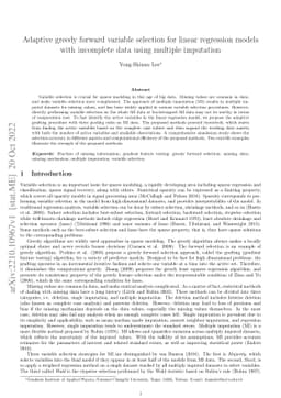 Adaptive greedy forward variable selection for linear regression models
  with incomplete data using multiple imputation