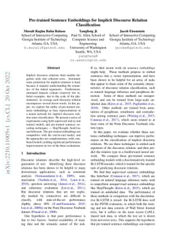 Pre-trained Sentence Embeddings for Implicit Discourse Relation
  Classification