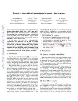 Towards cryptographically-authenticated in-memory data structures
