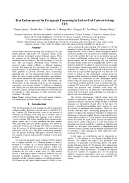 Text Enhancement for Paragraph Processing in End-to-End Code-switching
  TTS
