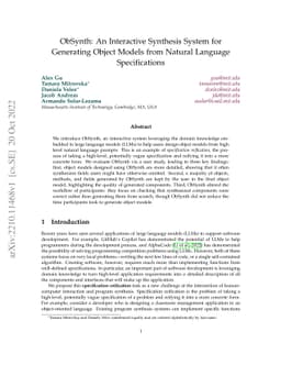 ObSynth: An Interactive Synthesis System for Generating Object Models
  from Natural Language Specifications