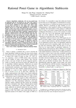 Rational Ponzi Games in Algorithmic Stablecoin