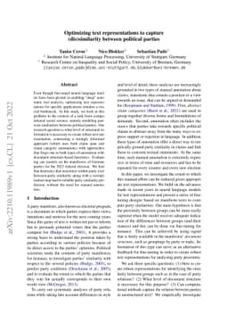 Optimizing text representations to capture (dis)similarity between
  political parties