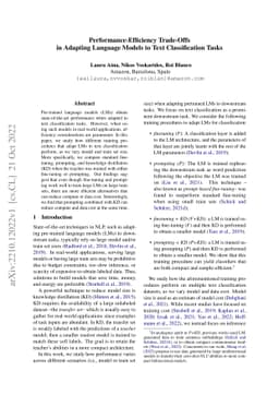 Performance-Efficiency Trade-Offs in Adapting Language Models to Text
  Classification Tasks