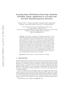 Learning shape distributions from large databases of healthy organs:
  applications to zero-shot and few-shot abnormal pancreas detection