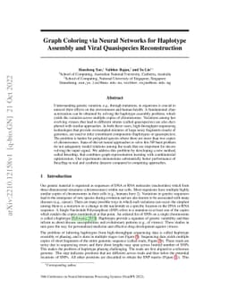 Graph Coloring via Neural Networks for Haplotype Assembly and Viral
  Quasispecies Reconstruction