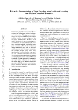 Extractive Summarization of Legal Decisions using Multi-task Learning
  and Maximal Marginal Relevance