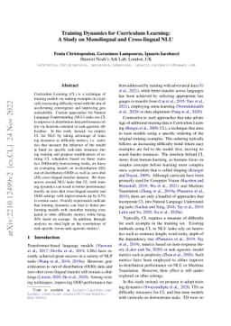 Training Dynamics for Curriculum Learning: A Study on Monolingual and
  Cross-lingual NLU