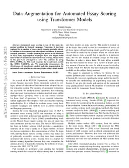 Data Augmentation for Automated Essay Scoring using Transformer Models