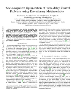 Socio-cognitive Optimization of Time-delay Control Problems using
  Evolutionary Metaheuristics