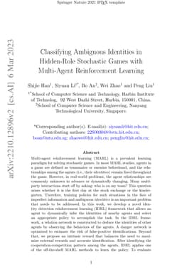 Classifying Ambiguous Identities in Hidden-Role Stochastic Games with
  Multi-Agent Reinforcement Learning